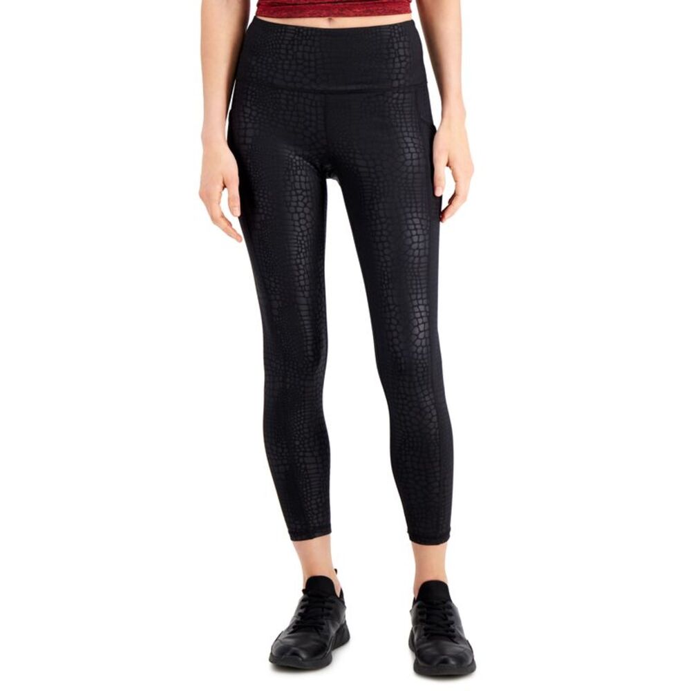 ID Ideology Womens Compression Croc Embossed Side Pocket 7/8 Length Leggings